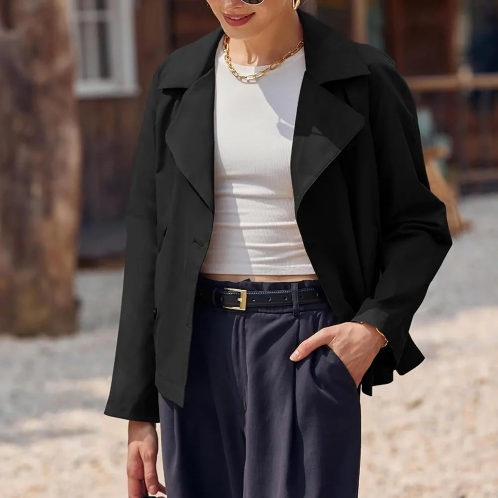 Trench Coat Dbl Breasted Cropped Casual Women’s Sz M Outerwear/W Belt OneDreamer